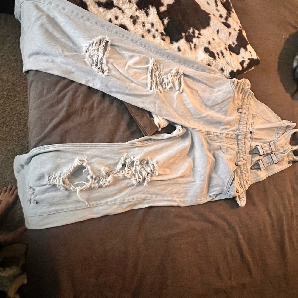 KanCan Light Blue Distressed Women Jeans Overalls